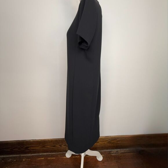 Black Midi Sheath Dress – Classic Little Black Dress, Minimalist Short Sleeve - Picture 8 of 11